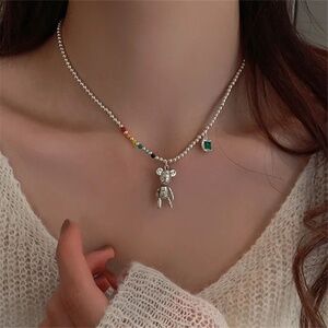 Zara Bear Love Peace 🌈 Beads Rainbow Emerald Crystal Chain Fun Chocker